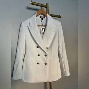 Express Women's White Double-Breasted Blazer With Gold Buttons